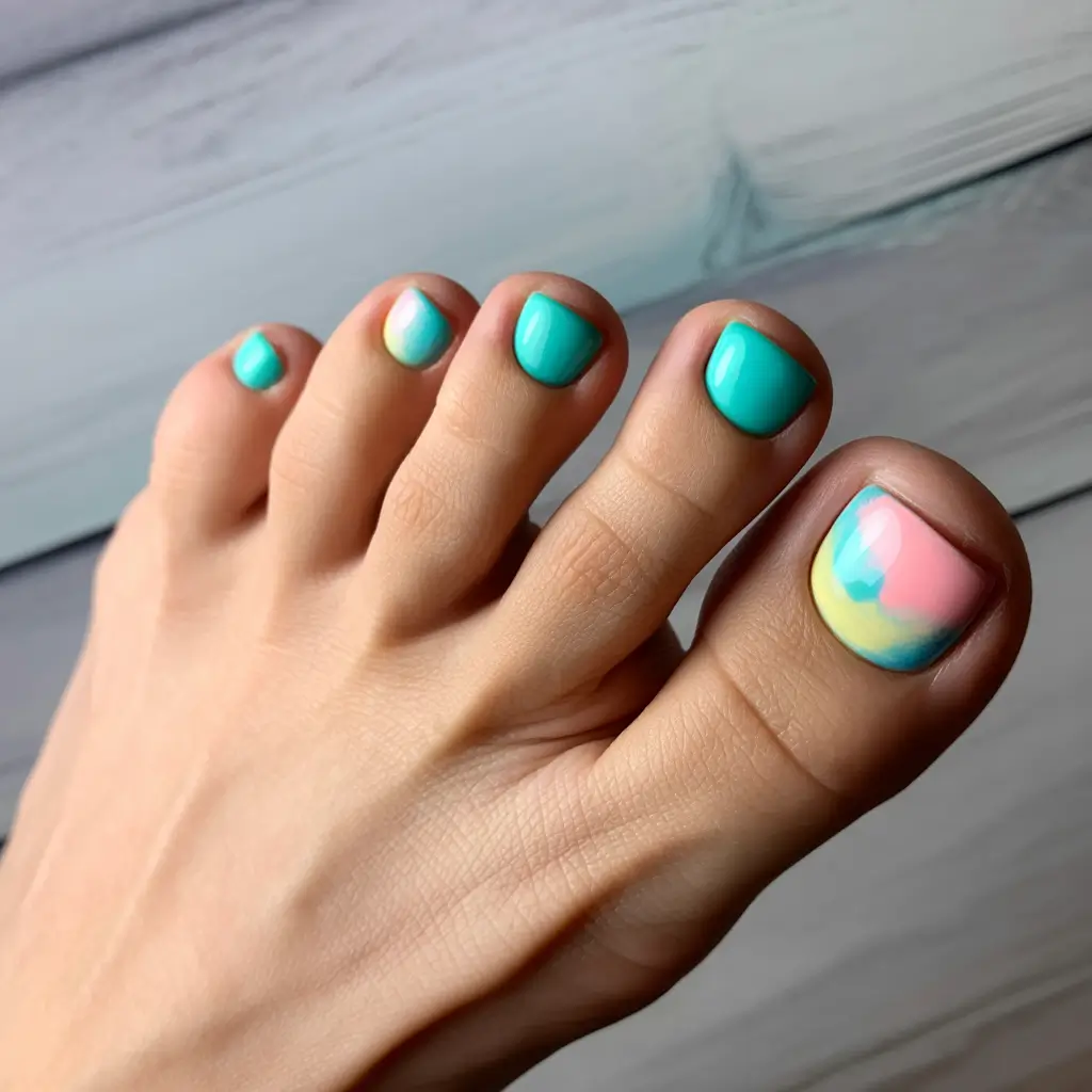 Dazzling Spring Toe Nails 2026 Tropical Airbrushed Pastel And Aqua Pop