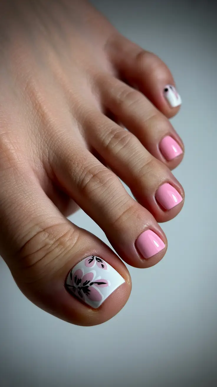 Dazzling Spring Toe Nails 2026 Soft Petal Pink With Minimal Floral Art