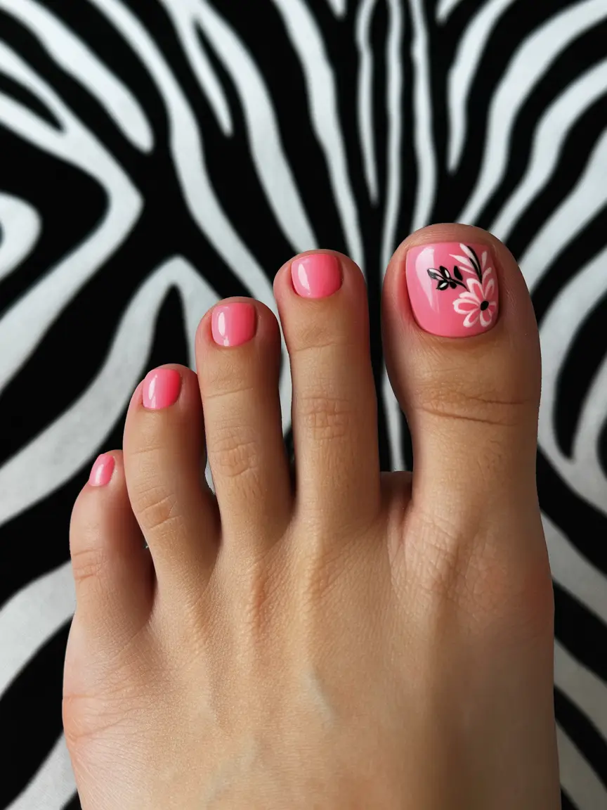Dazzling spring toe nails 2026 Pink Blossoms With A Graphic Twist