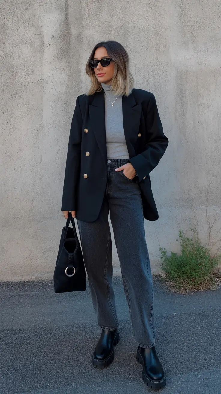 versatile spring transition outfits 2026 options + Power Blazer And Gray Denim For Crisp Morning Meetings