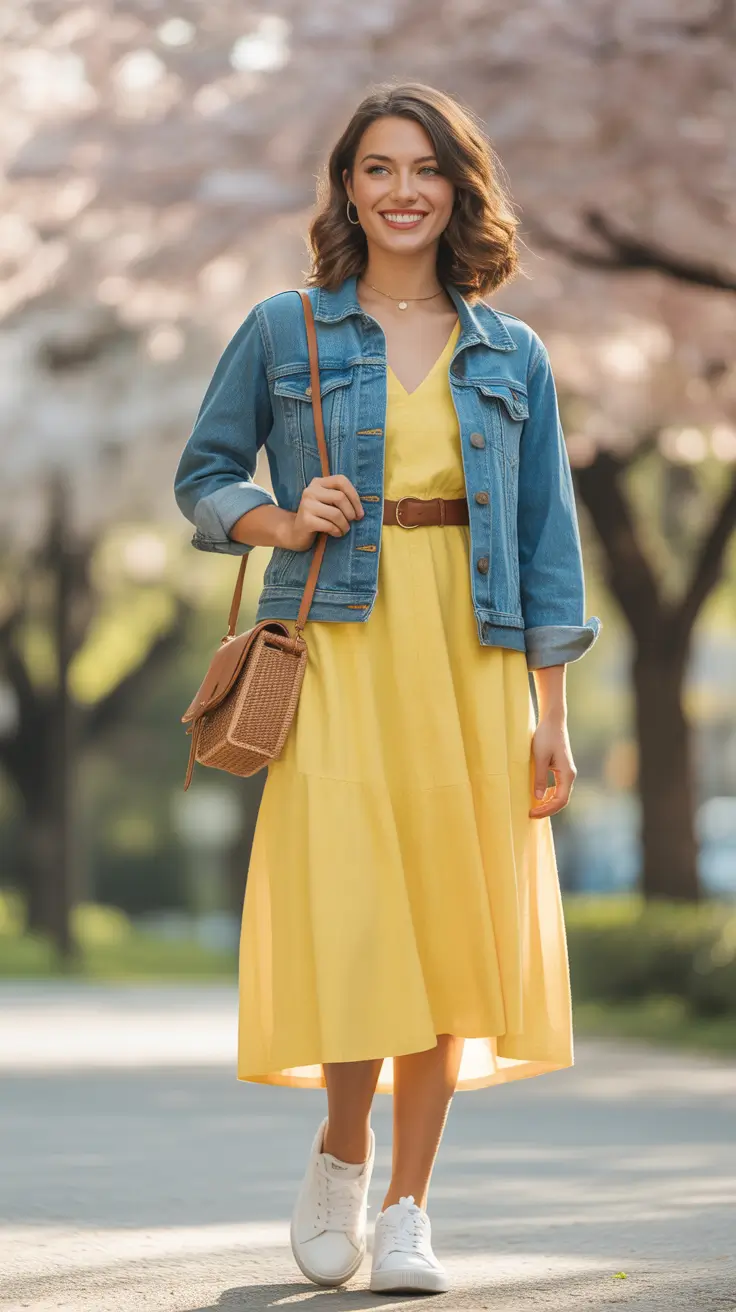 soft spring travel outfits 2026 + Butter Yellow Dress With Denim - The Soft Spring Mood Booster