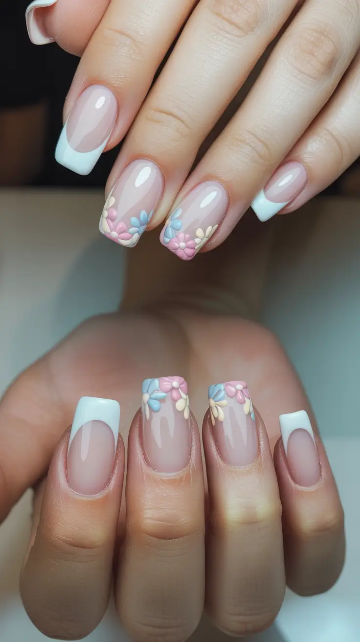 fresh spring wedding nails 2026 Pastel Garden French Squares