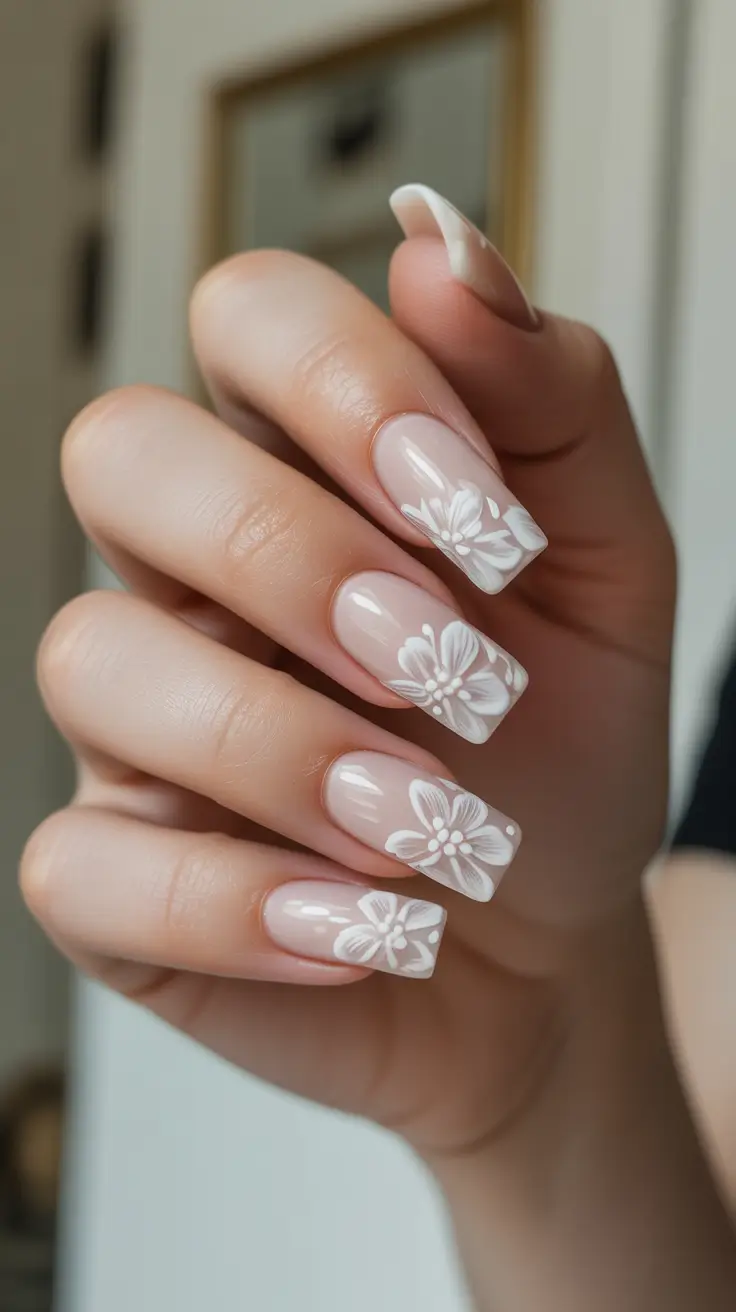 fresh spring wedding nails 2026 White Blossom French Harmony