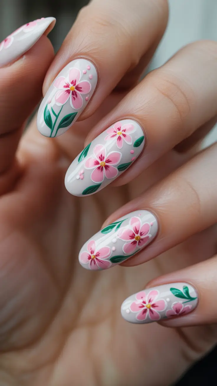 fresh spring wedding nails 2026 Pink Meadow Almond Bloom
