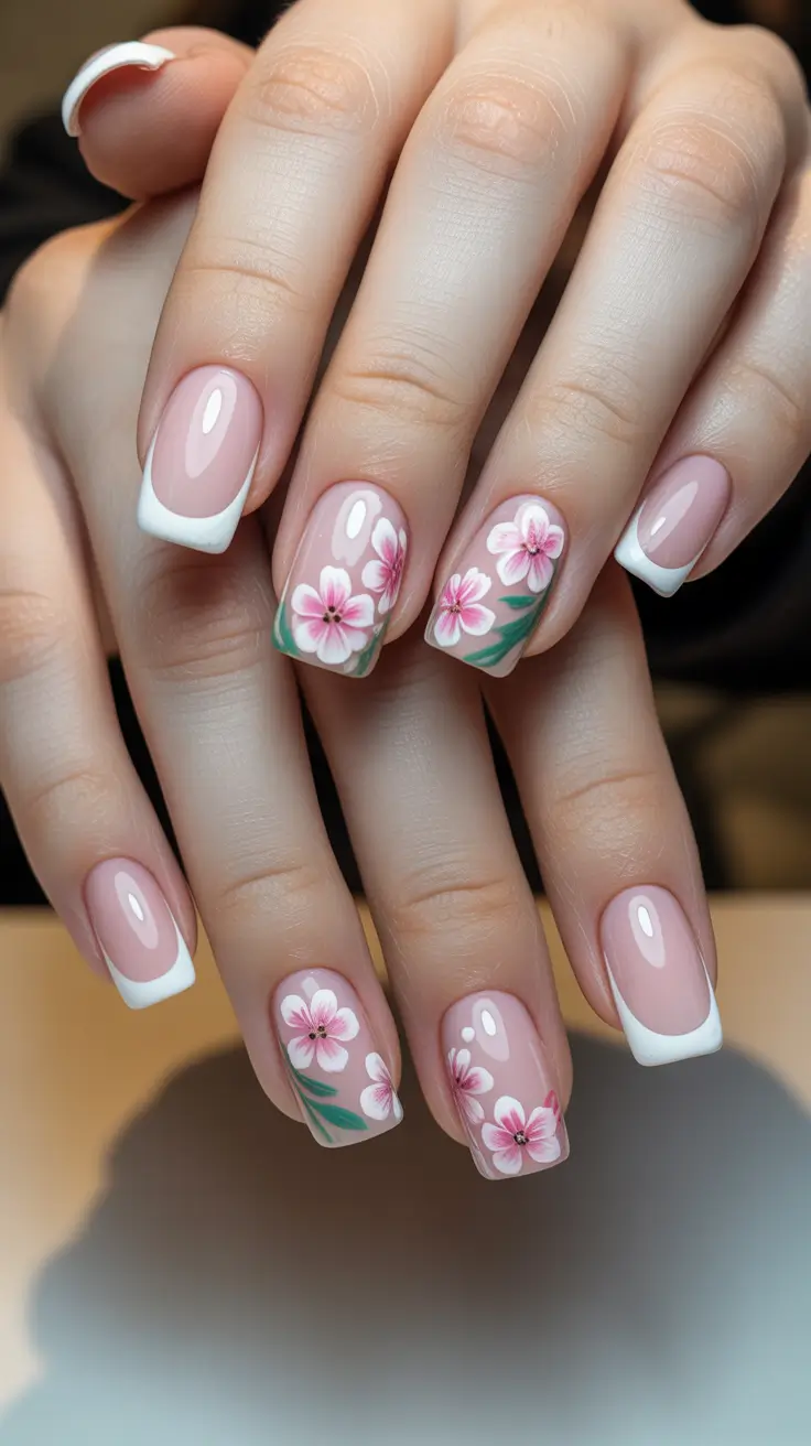 fresh spring wedding nails 2026 Fresh Cherry Blossom French Square