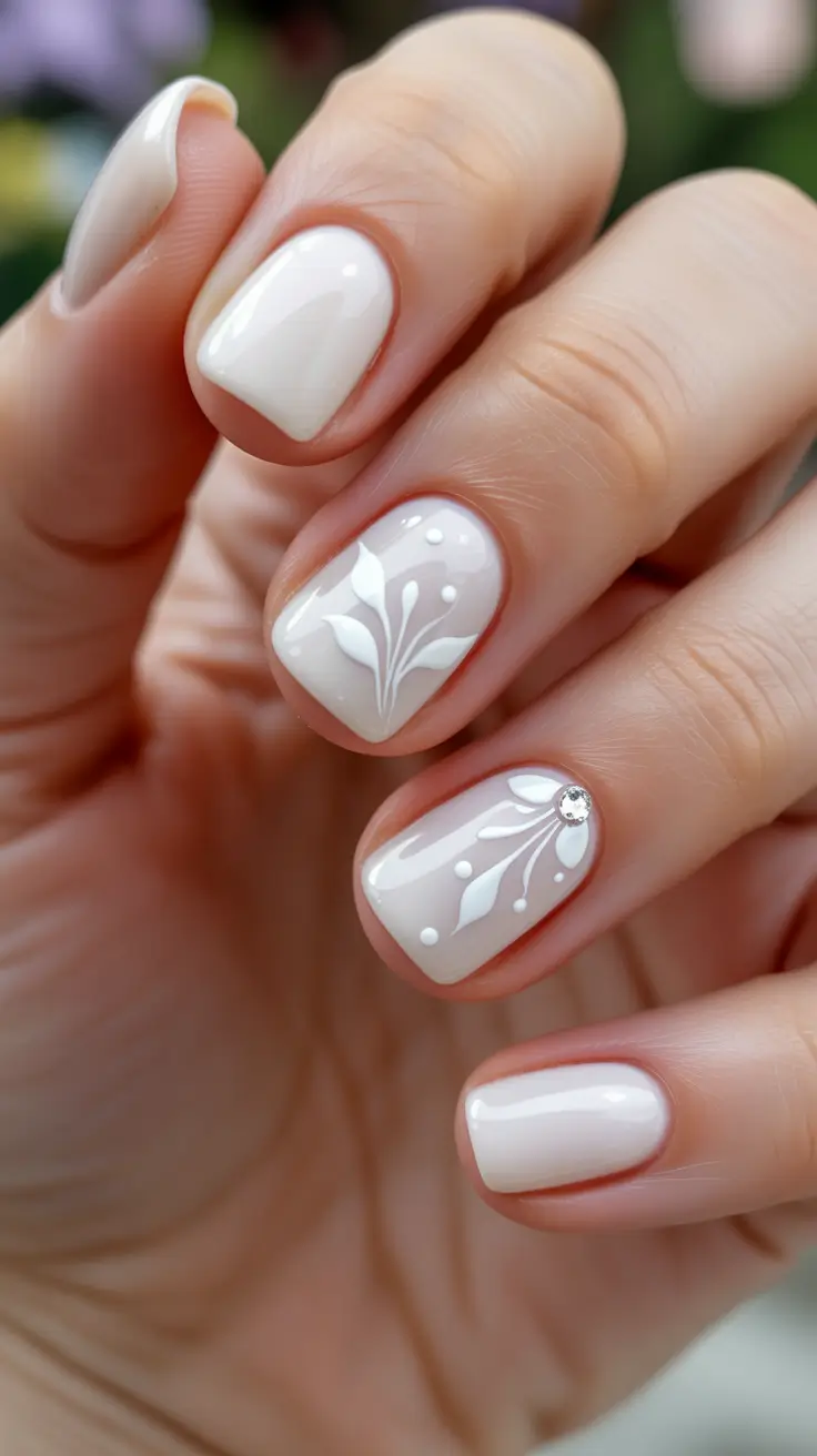 fresh spring wedding nails 2026 Milky White Botanical Square Elegance