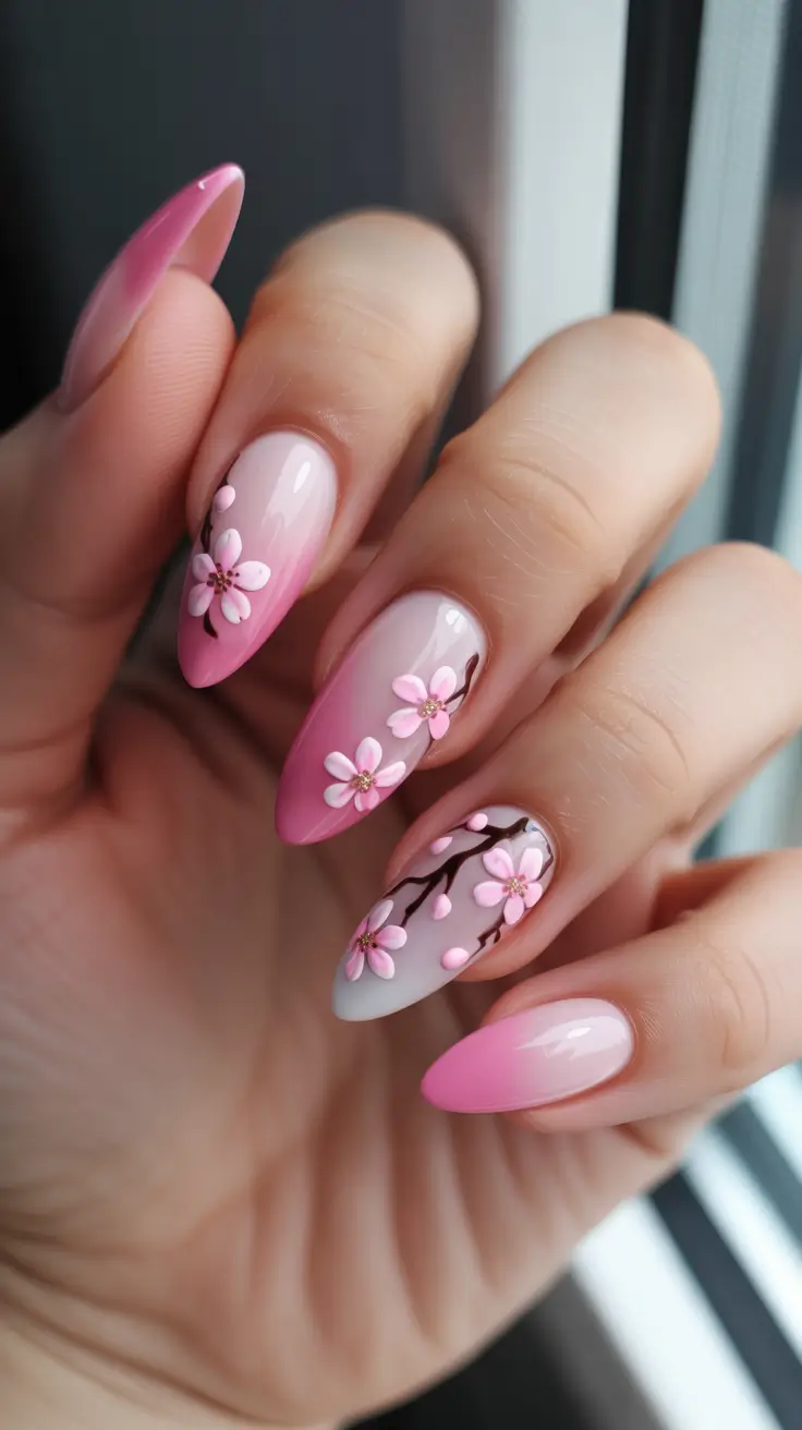 fresh spring wedding nails 2026 Cherry Blossom Ombre Drama