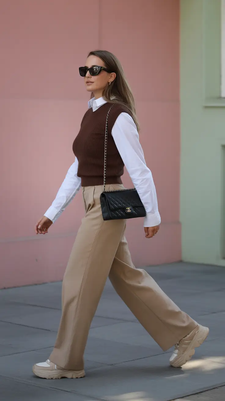sophisticated spring work outfits 2026 Sweater Vest Layering With Tailored Neutrals