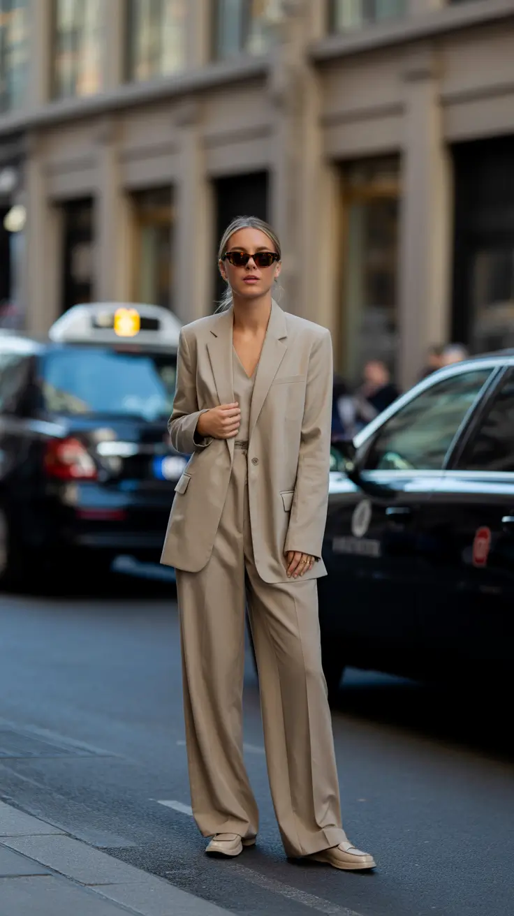 sophisticated spring work outfits 2026 Sand Suiting With Minimal Accessories For City Confidence