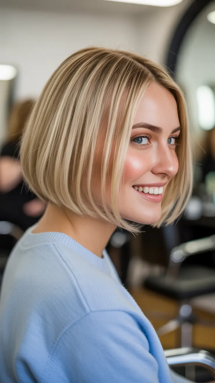 Trendy bob haircuts 2026 + Classic Blonde Chin Bob With A Bright, Clean Line