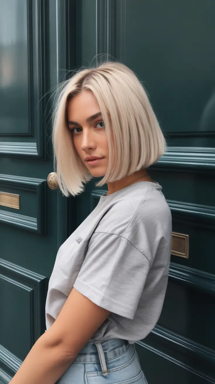 Trendy bob haircuts 2026 + Platinum Blunt Bob With A Sharp, Editorial Edge