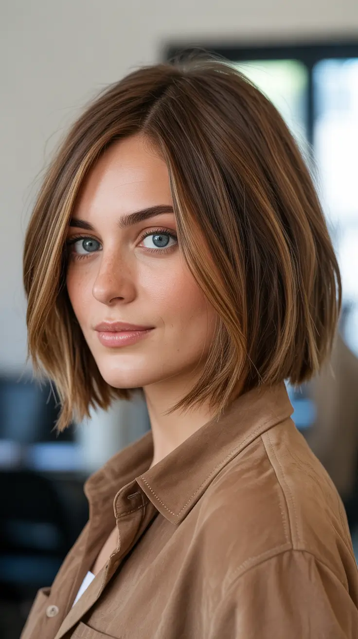 Trendy bob haircuts 2026 + Caramel Ribbon Bob With A Soft Side Sweep