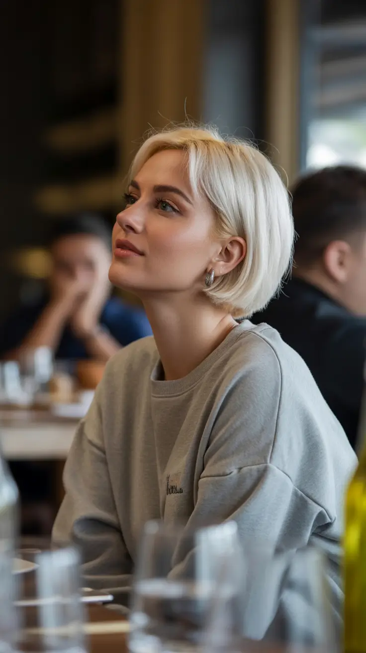 Trendy bob haircuts 2026 + Platinum Café Bob With Airy Bang Energy