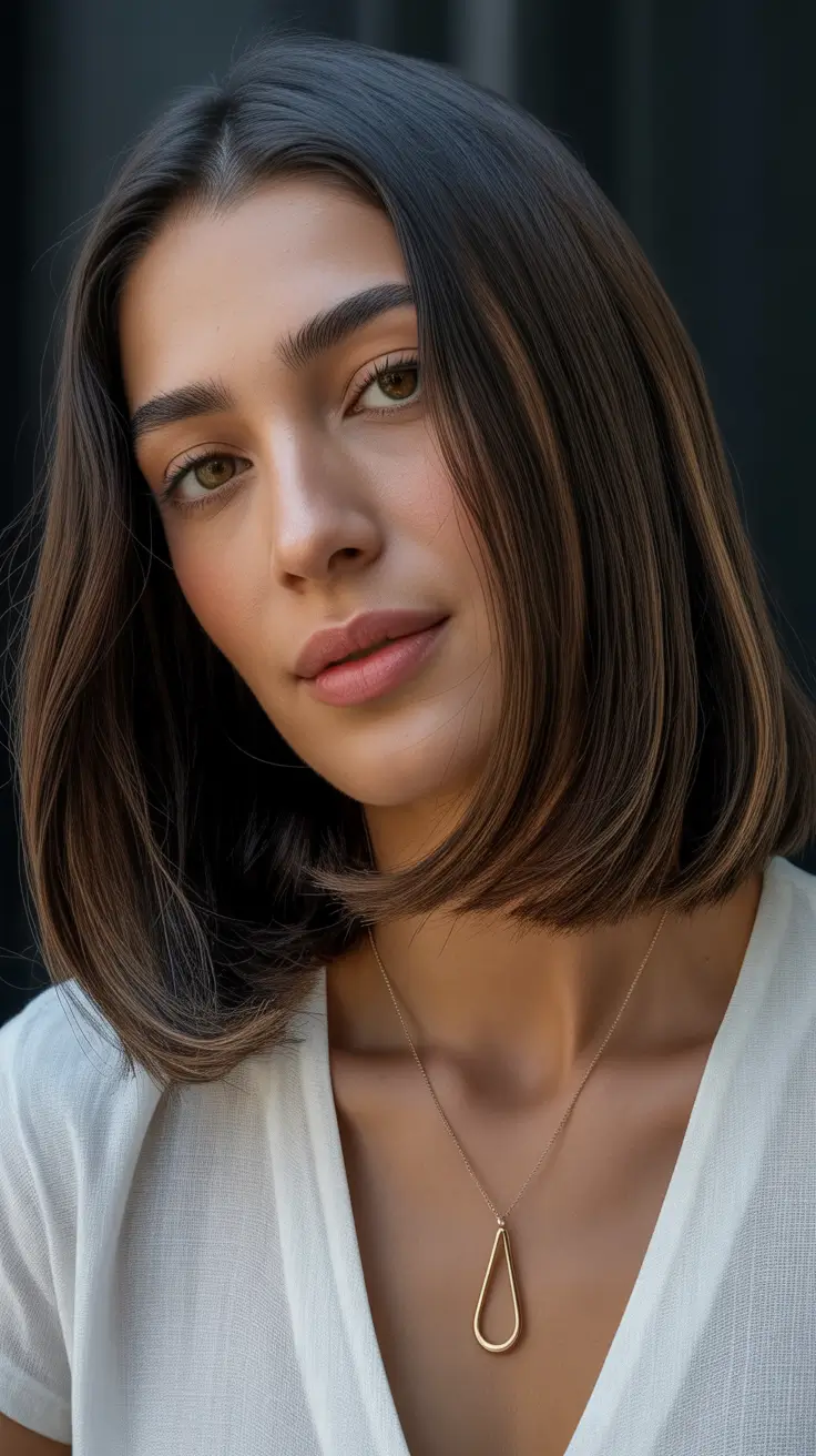 Trendy bob haircuts 2026 + Glossy Center-Part Bob With Clean Lines
