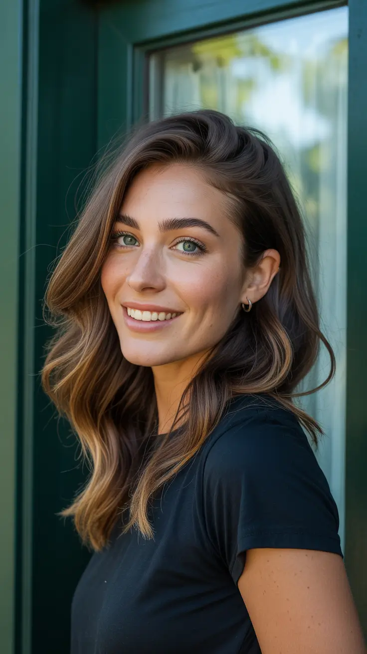 Trendy haircuts 2026 Glossy Shoulder-Length Layers With A Deep Side Sweep