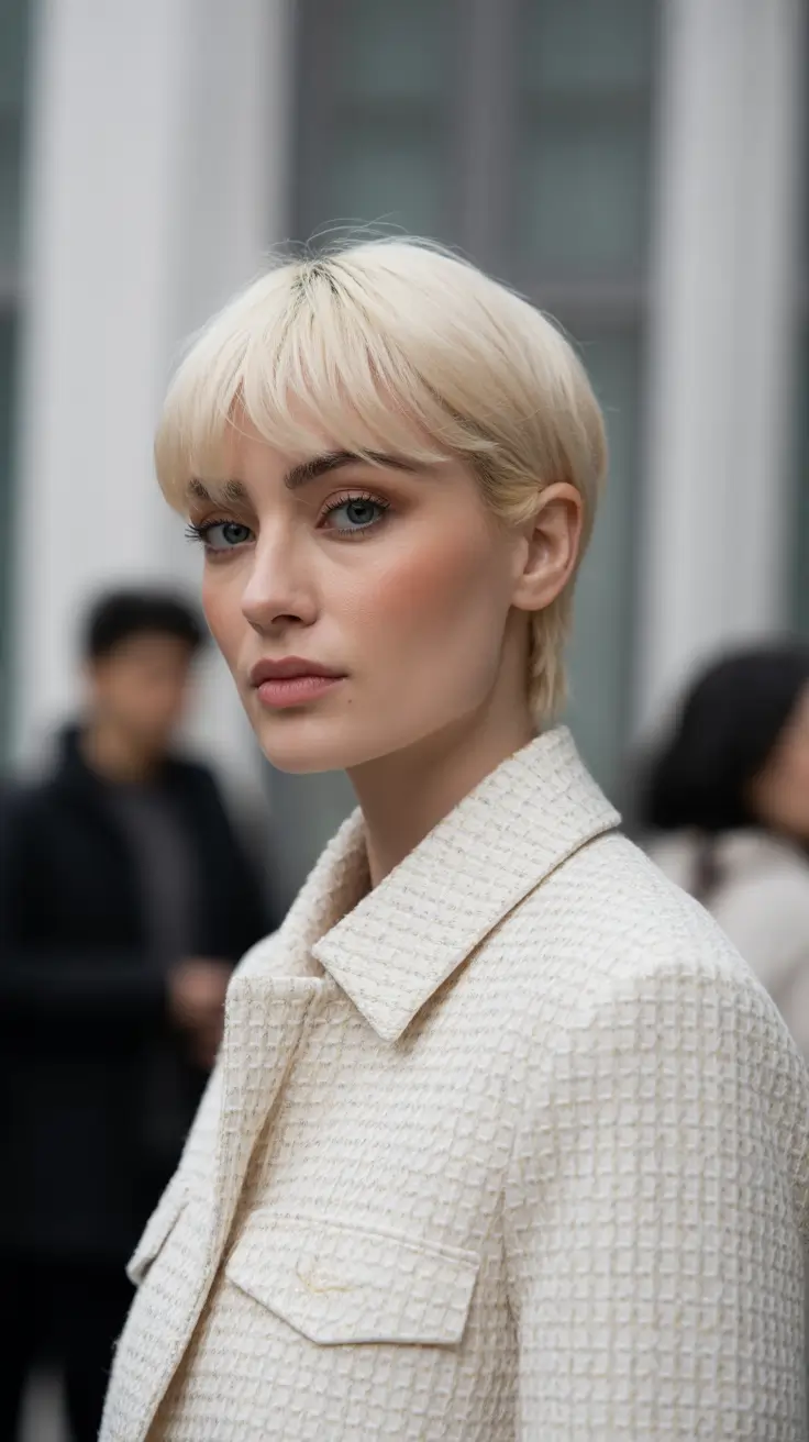 Trendy haircuts 2026 + Platinum Pixie With A Soft Mod Fringe