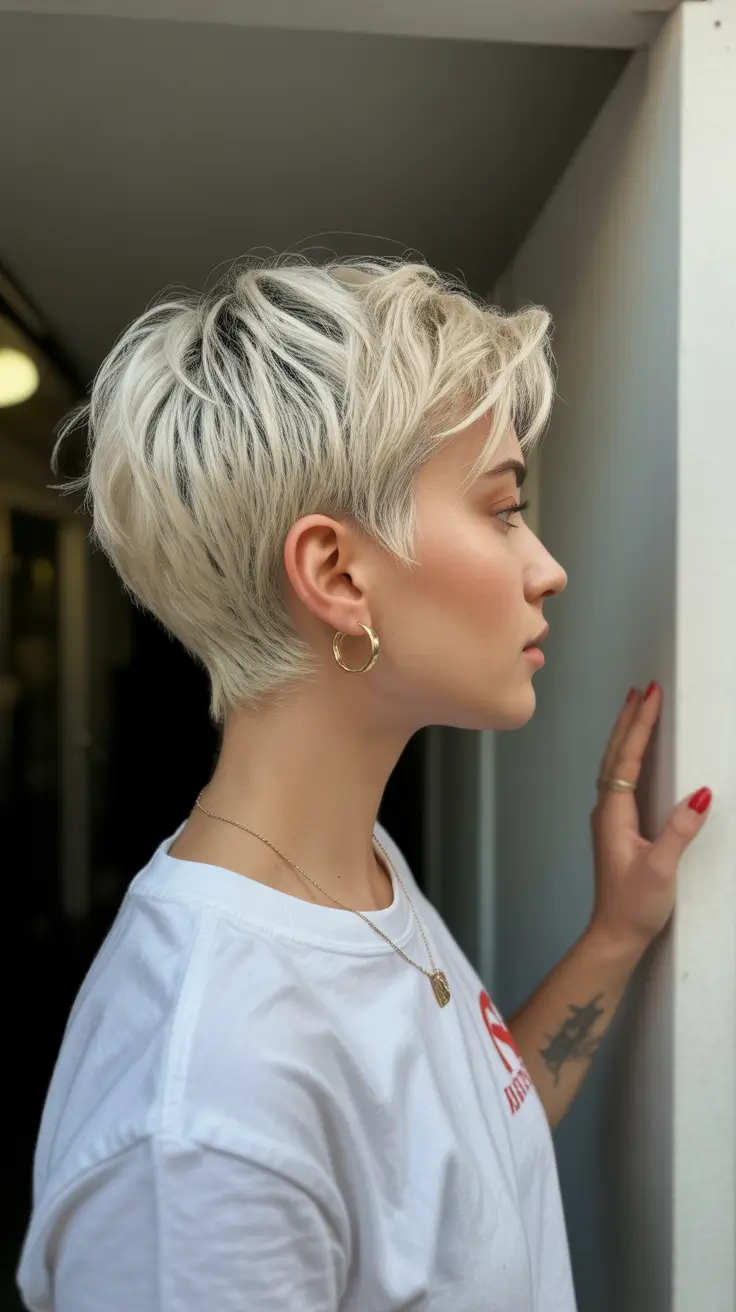 Trendy haircuts 2026 Platinum Pixie With Smoky Root Melt