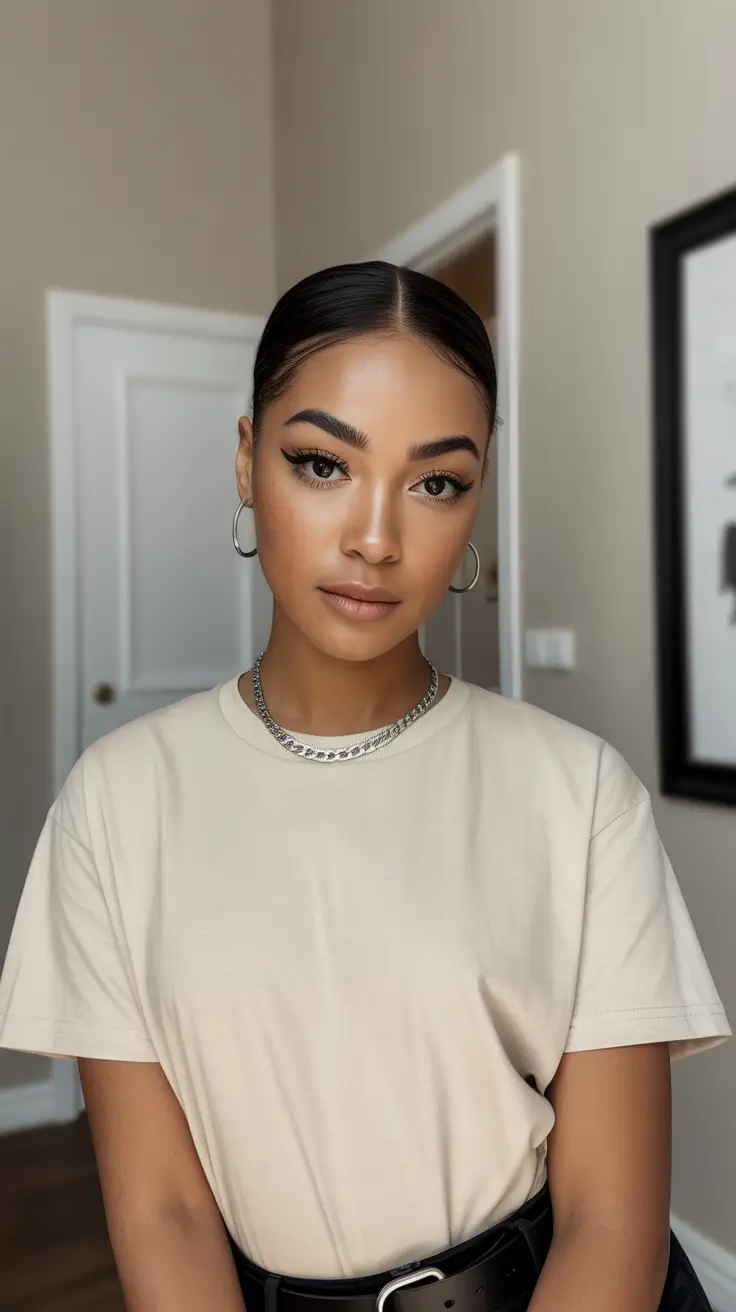 Trendy hairstyles for black women 2026 Ultra-Sleek Middle Part With A Low Tuck Finish