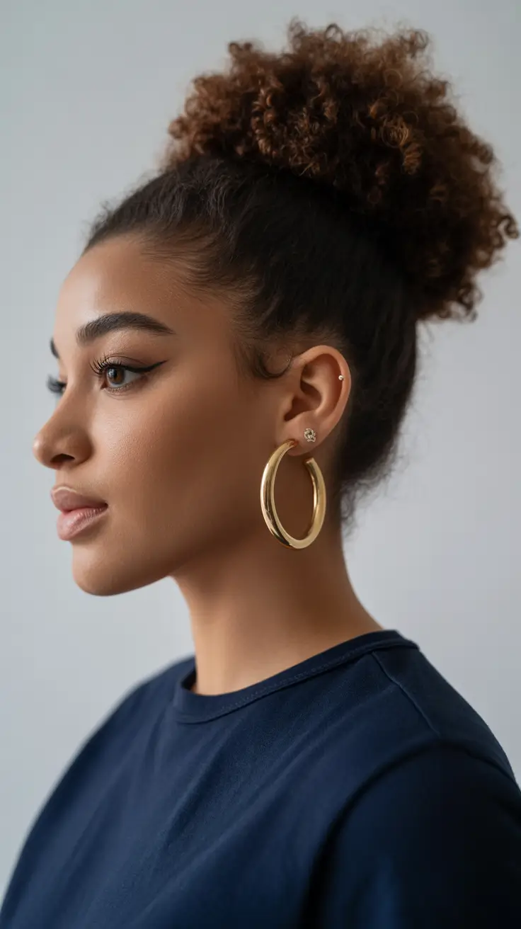 Trendy hairstyles for black women 2026 + High Puff Bun With Soft Curl Texture