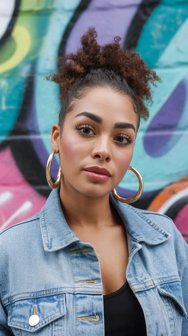 Trendy hairstyles for black women 2026 + High Curly Puff With Laid Edges Energy