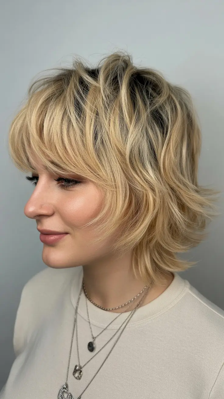 Trendy shag haircut 2026 + Butter-Blonde Short Shag With Feathered Fringe