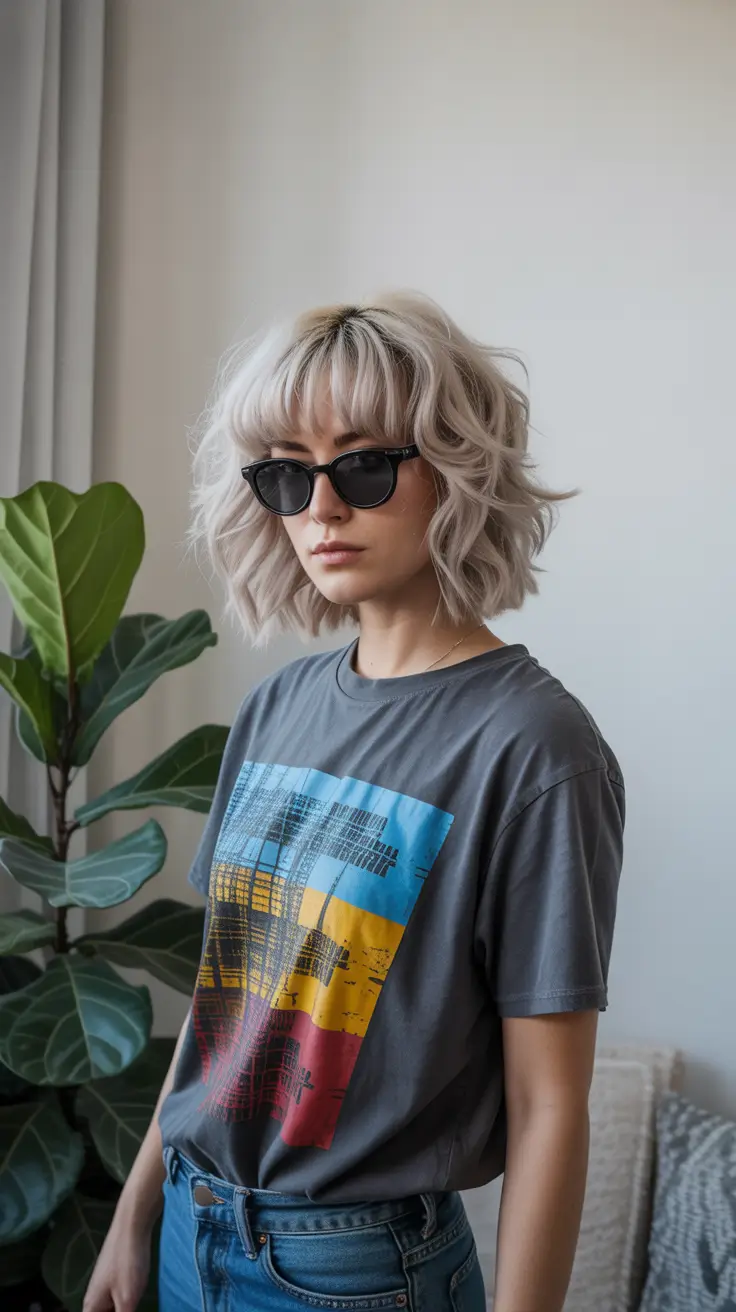 Trendy shag haircut 2026 + Silver-Ice Short Shag With Statement Fringe