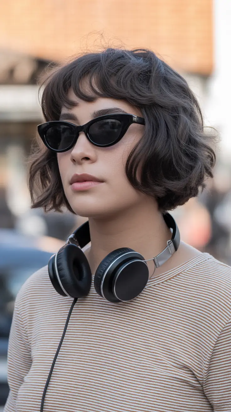 Trendy shag haircut 2026 + Wavy Mini Shag Bob With Baby Bangs And Street-Style Cool