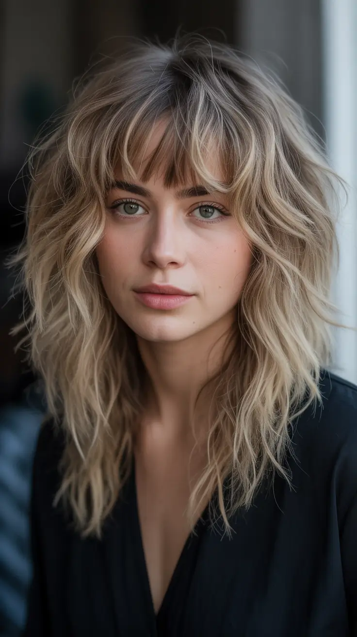 Trendy shag haircut 2026 + Sunlit Blonde Wolf-Shag With Fringe