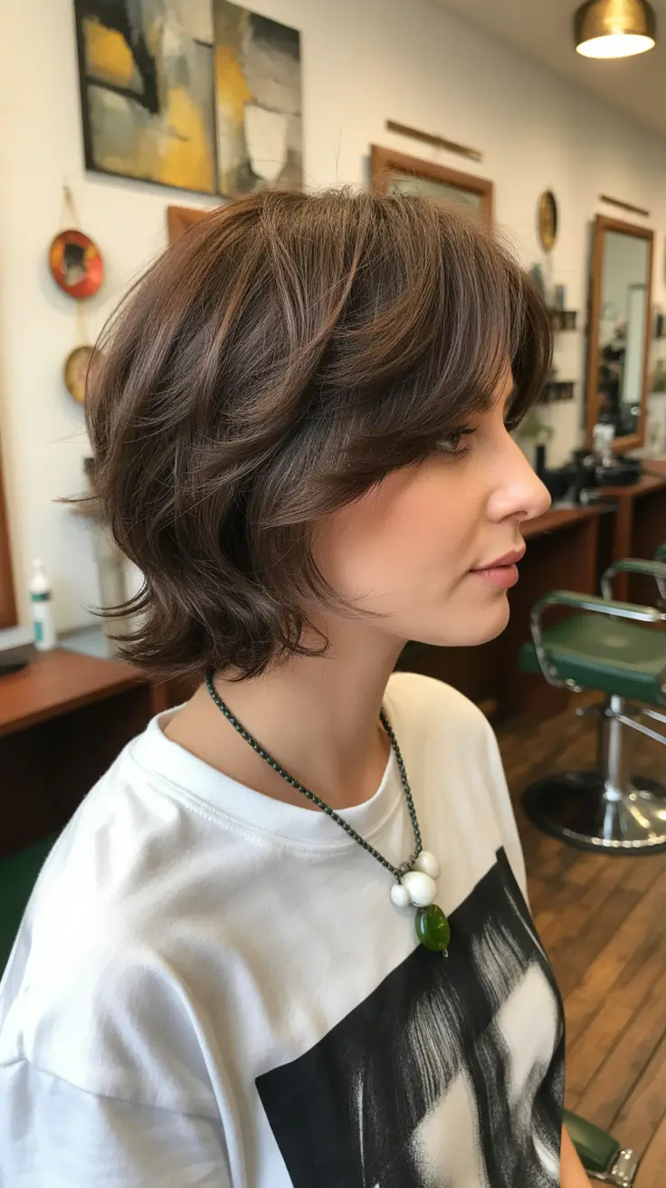 Trendy shag haircut 2026 + Classic Brunette Shag Bob With Soft Flip
