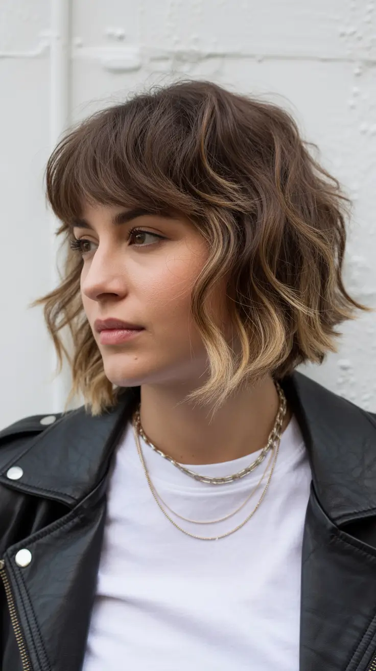 Trendy shag haircut 2026 + Wavy Shaggy Bob With Bright Face-Framing Pieces