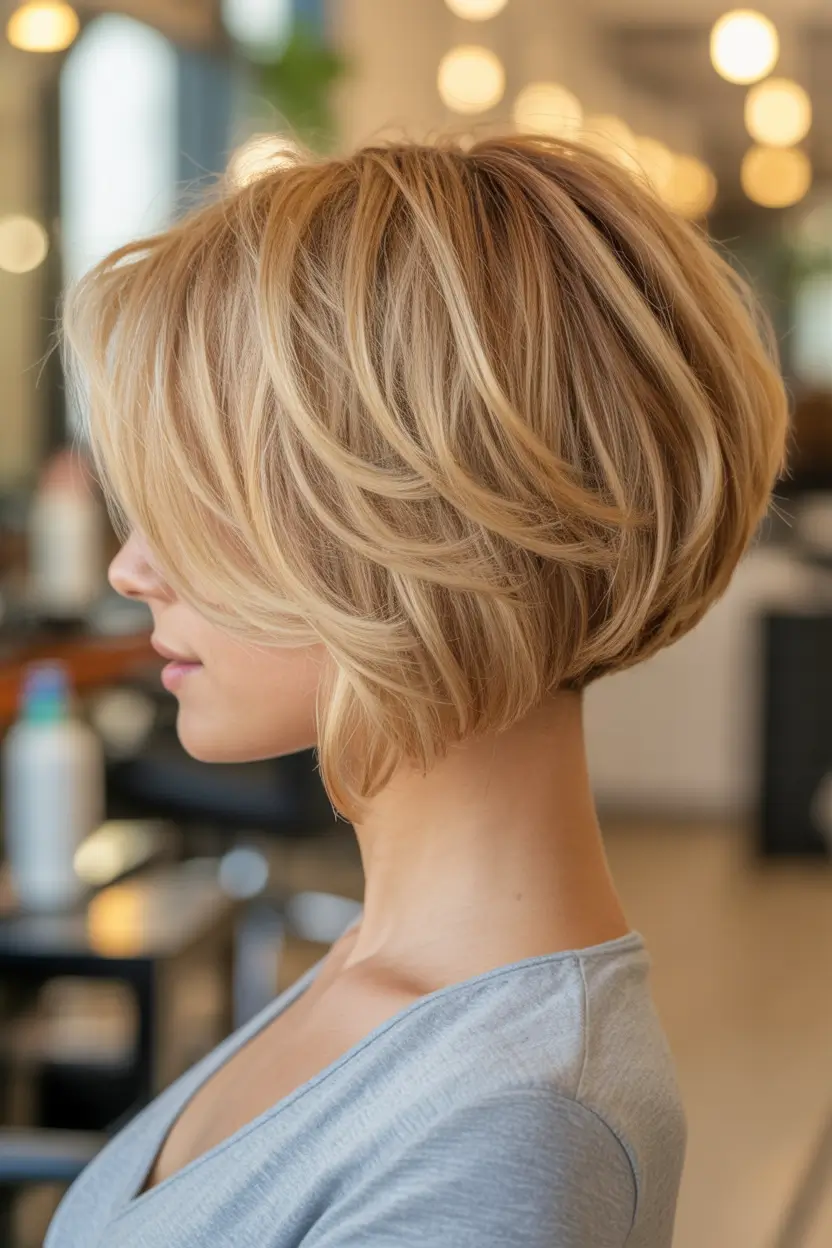 summer hair color ideas 2026 Layered Golden Blonde Bob With Airy Texture