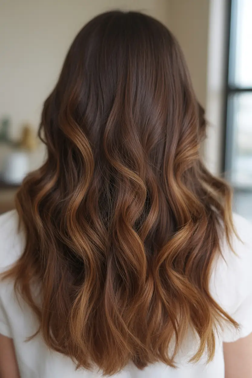 summer hair color ideas 2026 Rich Brunette With Caramel Movement
