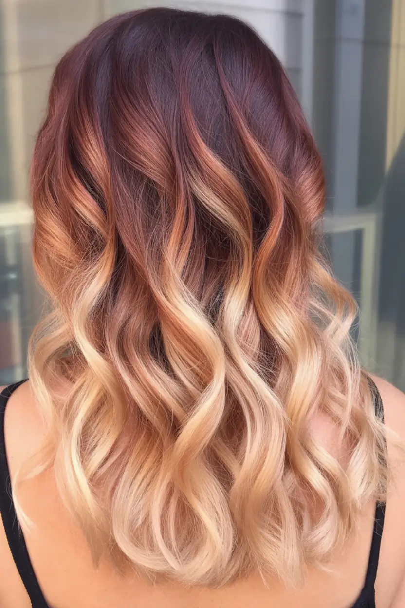 summer hair color ideas 2026 Peachy Copper Melt With Soft Blonde Ends