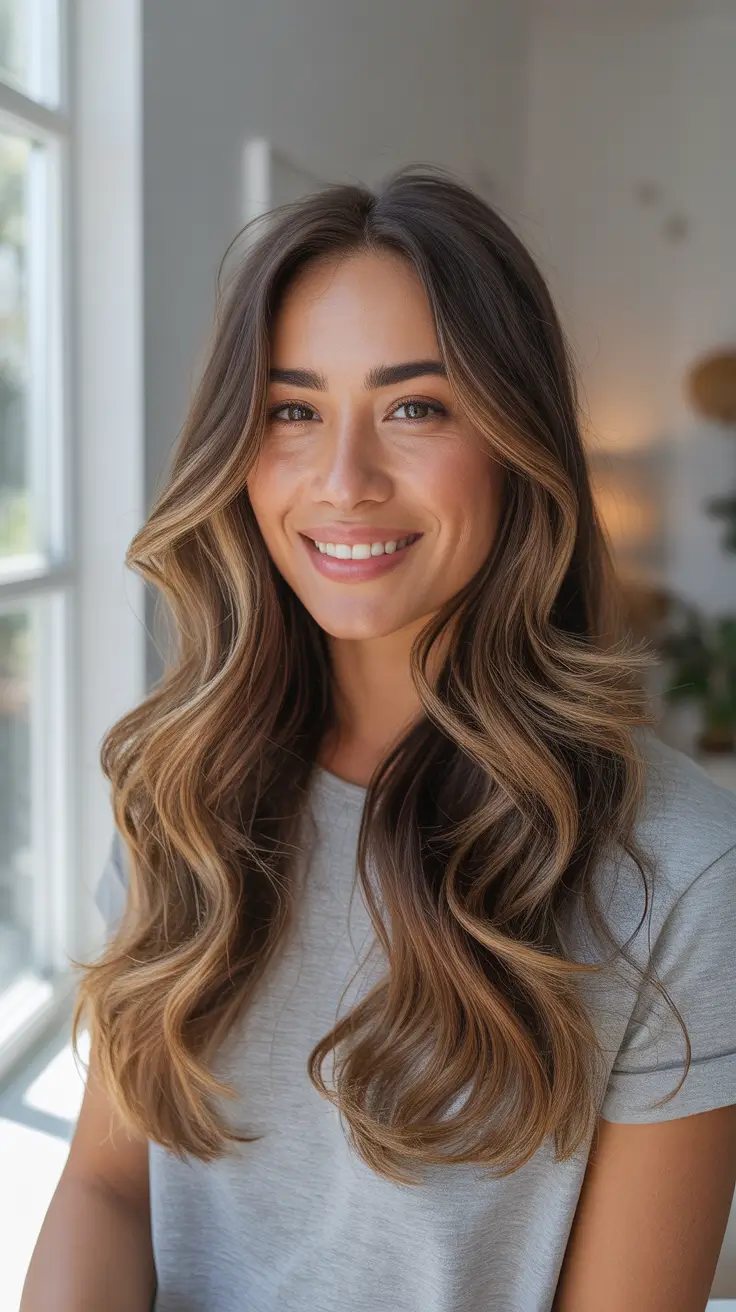 best summer hair color ideas for brunettes 2026 Soft Caramel Waves With Lived-In Depth