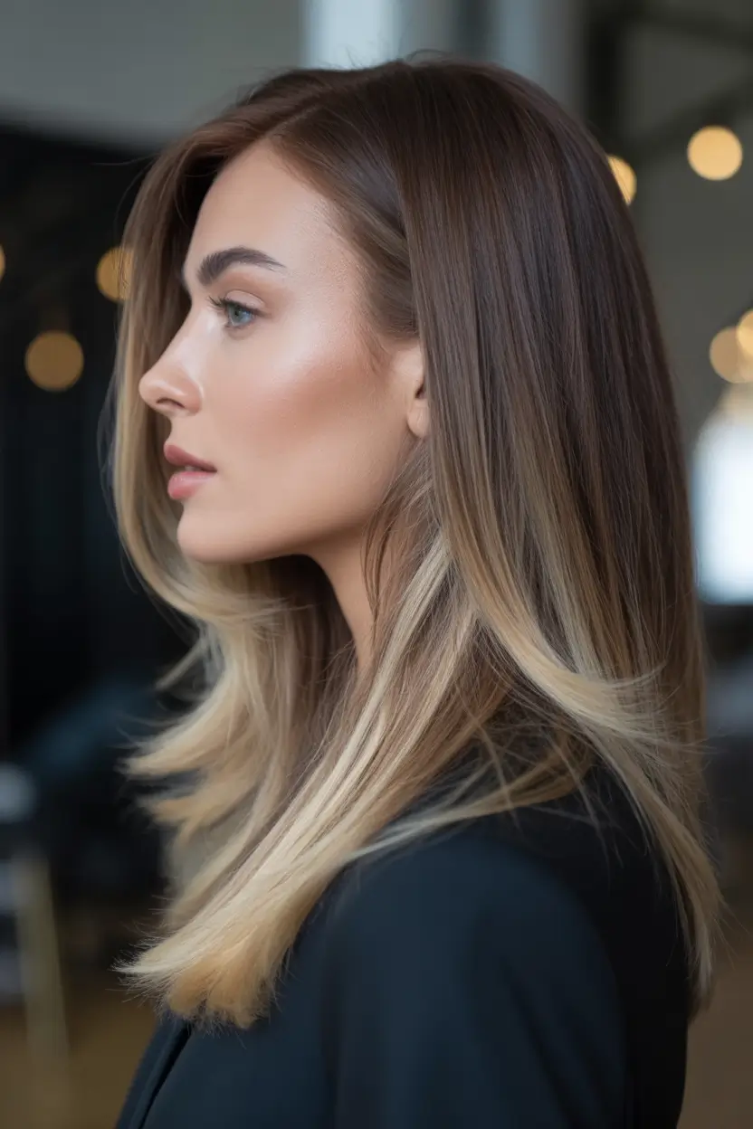 best summer hair color ideas for brunettes 2026 Cool Blonde Melt On Sleek Brunette Lengths