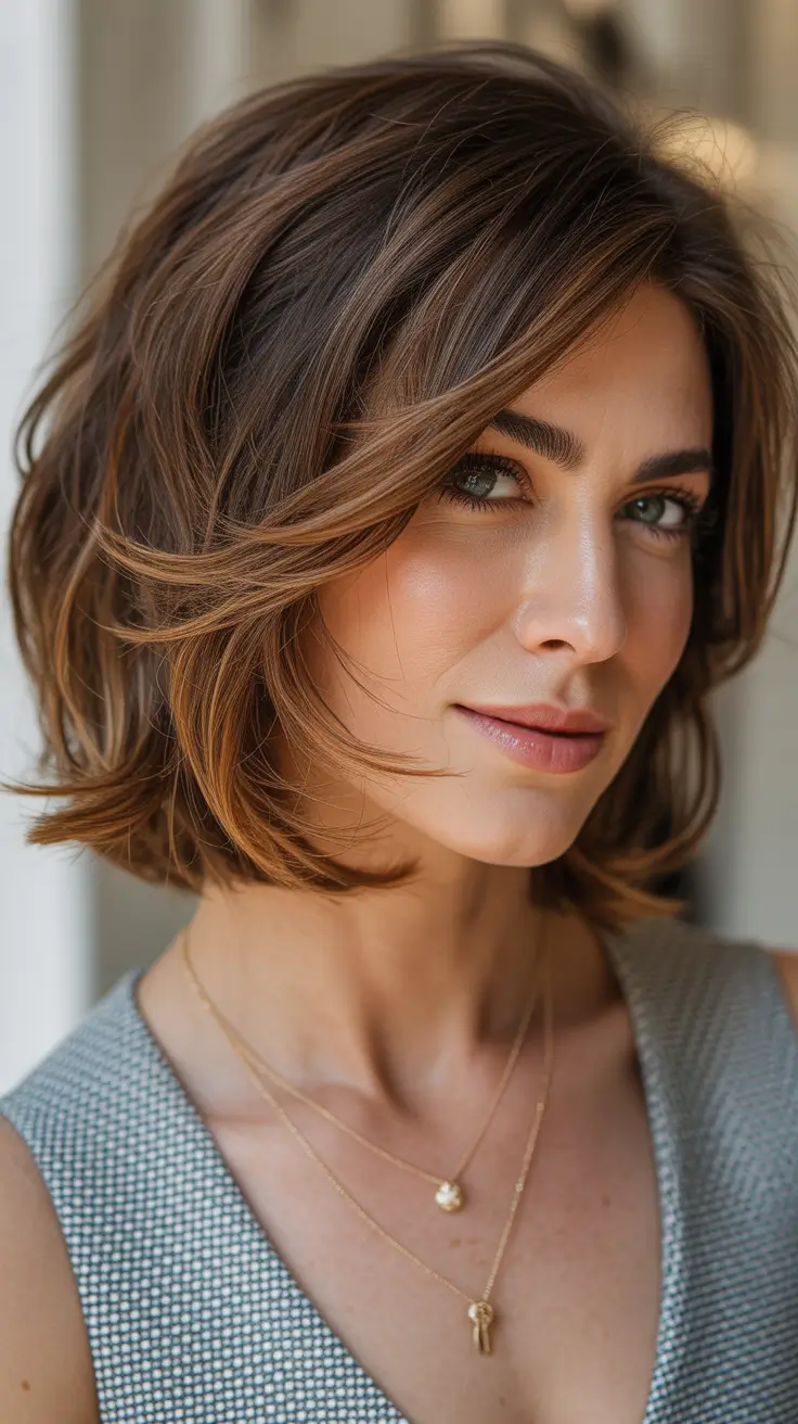 best summer hair color ideas for brunettes 2026 Soft Layered Bob With Caramel Dimension
