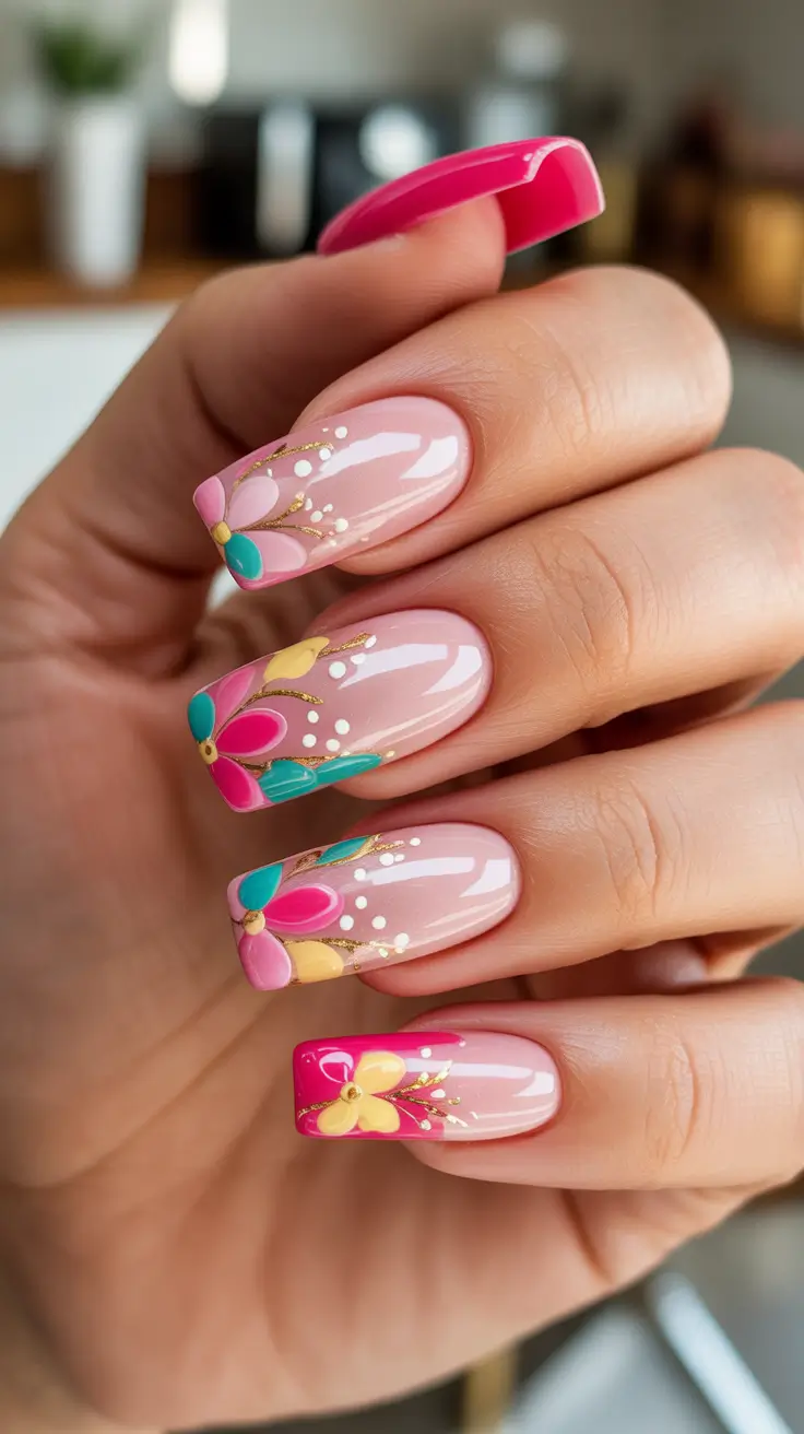 bright spring nails 2026 Soft Pink Floral French Tip Nails