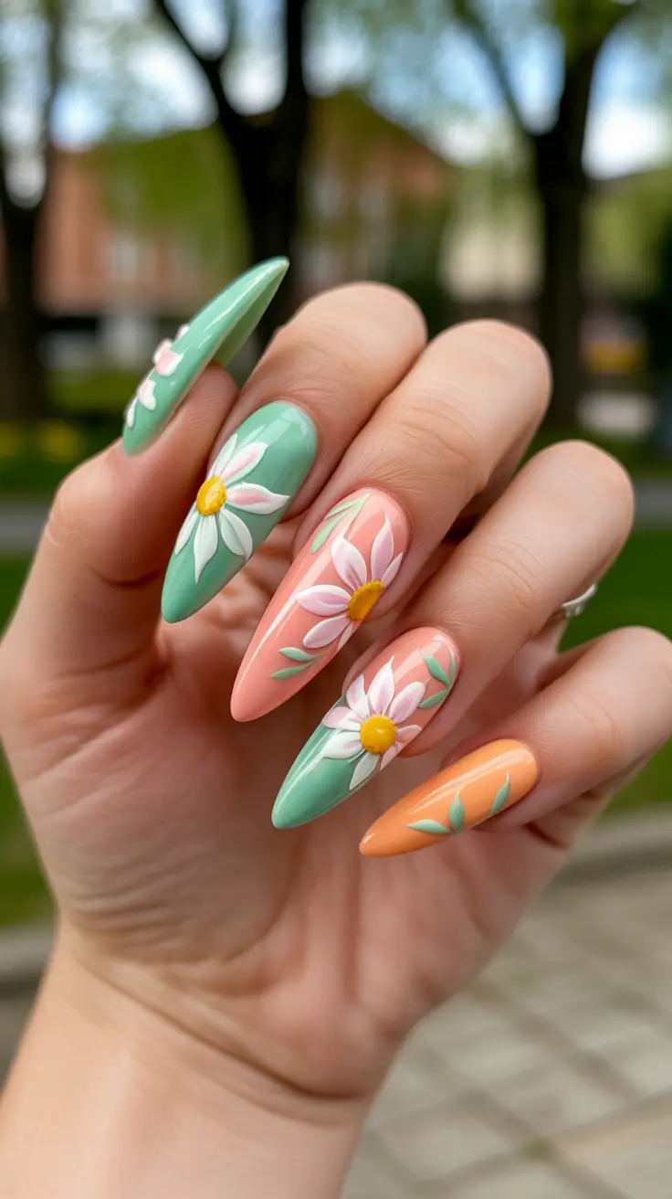 bright spring nails 2026 Pastel Garden Almond Spring Nails