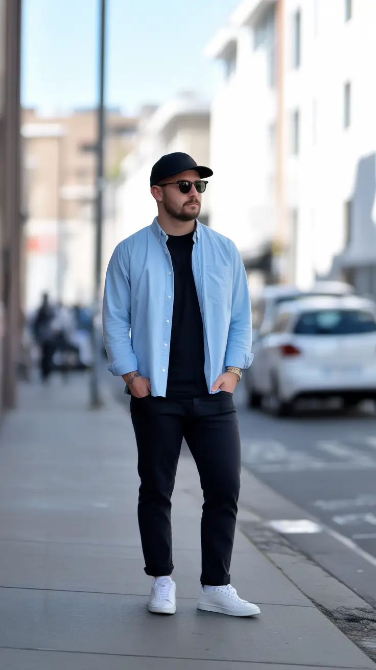 casual summer outfits men 2026 Layered Street Style With Light Shirt Contrast