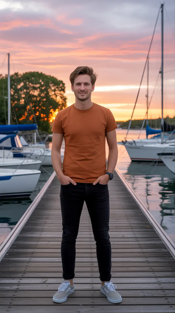 casual summer outfits men 2026 Warm Sunset Tones For Effortless Summer Evenings