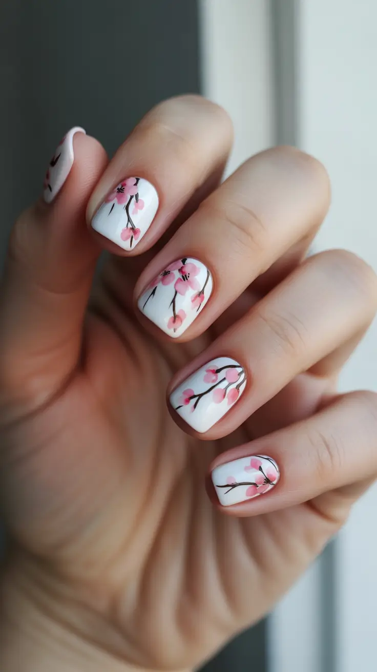classy spring nails 2026 Delicate Cherry Blossom Elegance For Short Square Nails