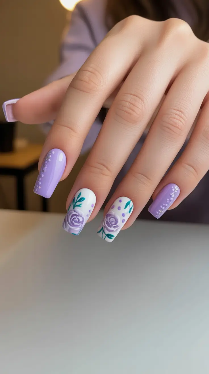 classy spring nails 2026 Lavender Rose Garden On Classy Square Spring Nails