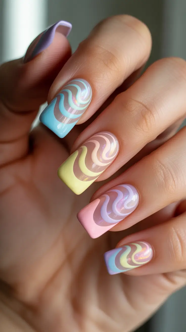 colorful spring nails 2026 Retro Pastel Swirl Nails With A Modern Edge