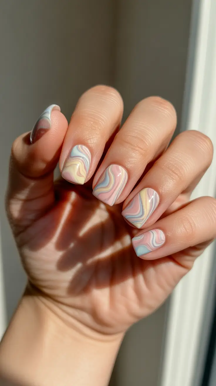 unique colorful spring nails 2026 Dreamy Marble Swirls In Pastel Spring Colors