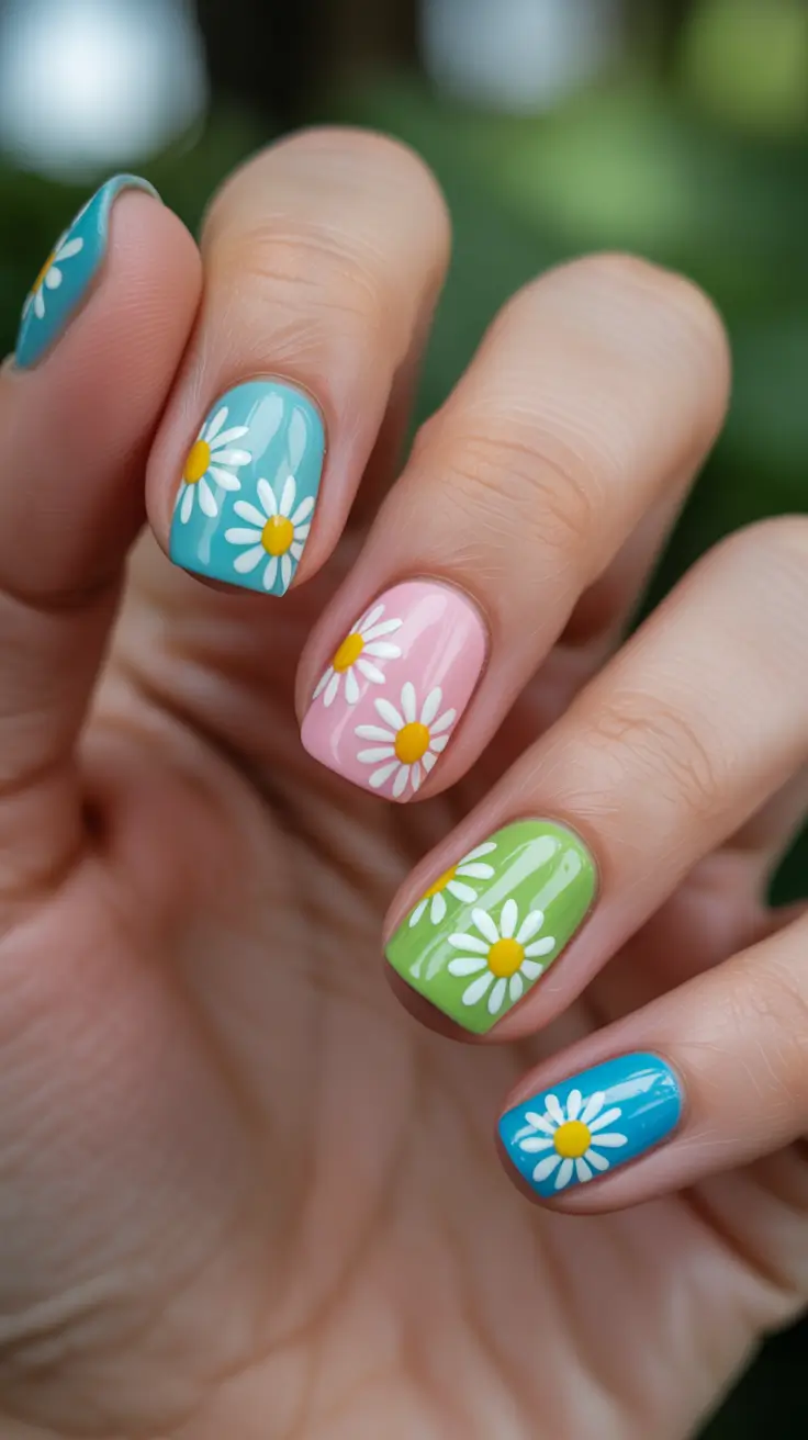 unique colorful spring nails 2026 Fresh Daisy Garden Spring Nails