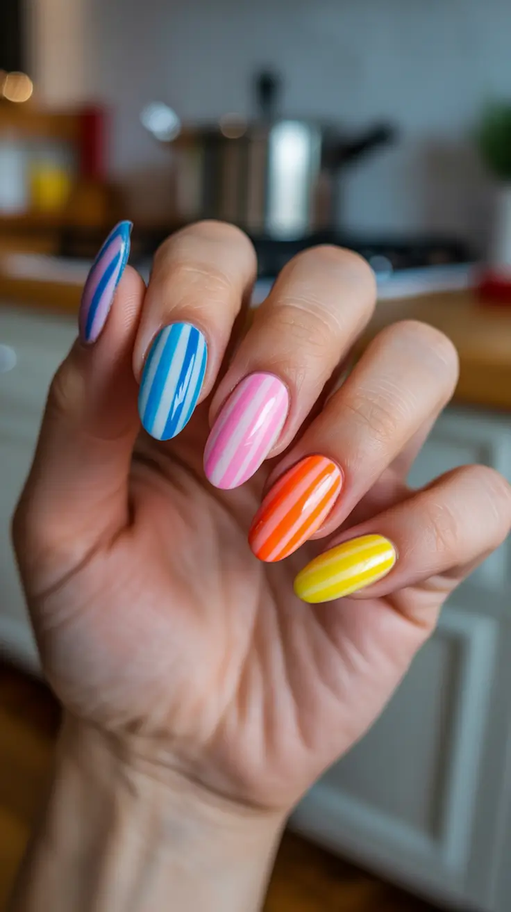 colorful spring nails 2026 Playful Vertical Candy Stripes For Bold Spring Energy