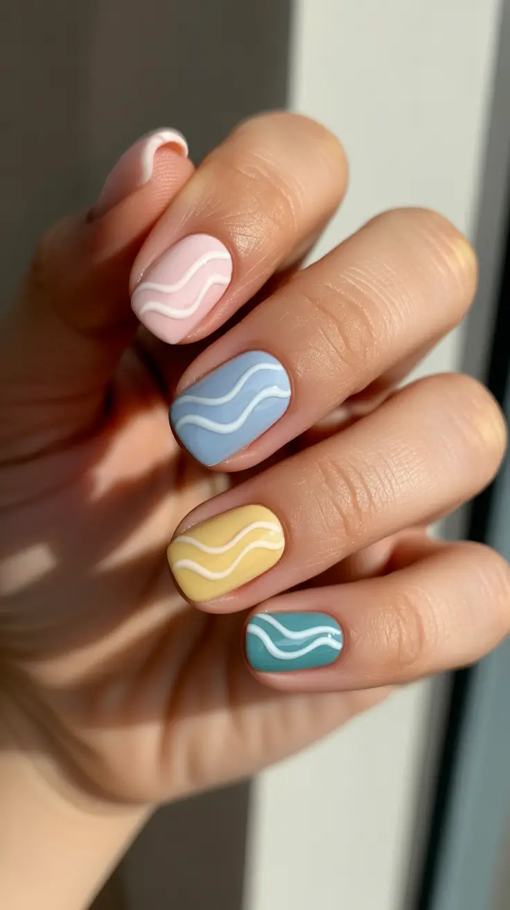 unique colorful spring nails 2026 Pastel Wave Minimalist Short Nails
