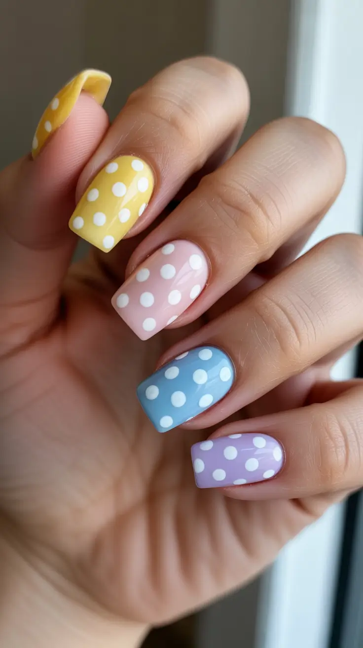 unique colorful spring nails 2026 Retro Polka Dot Pastel Nails