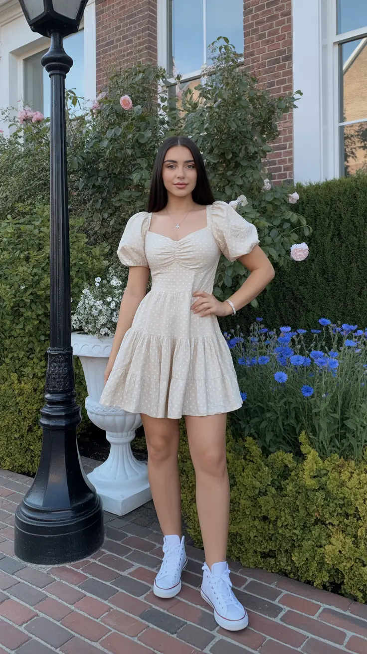 cute summer outfits for teens 2026 Romantic Mini Dress With Everyday Sneakers