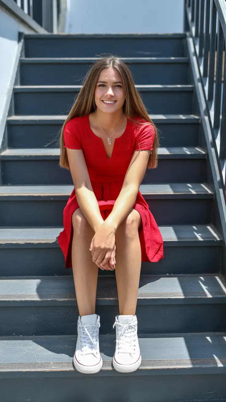 cute summer outfits for teens 2026 Classic Red Dress With Sporty Sneakers Contrast